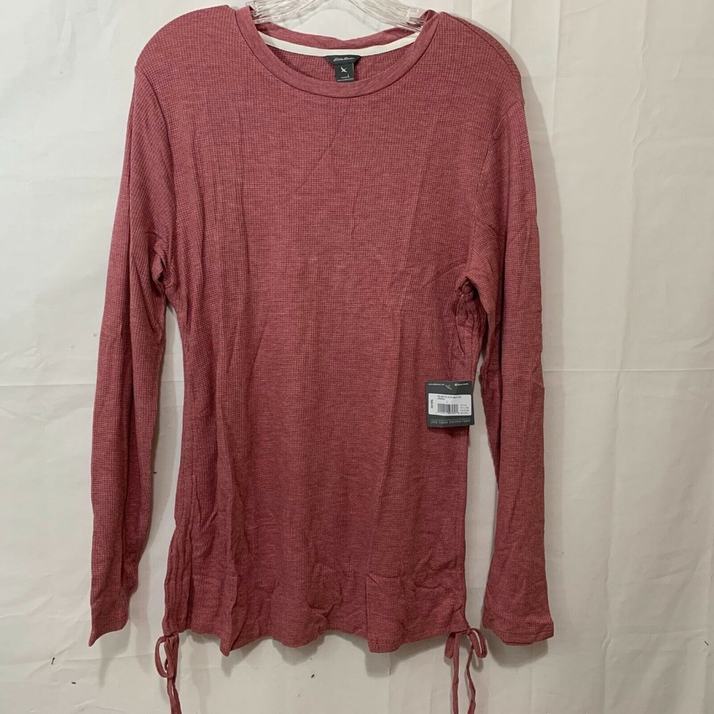 Eddie Bauer Women NWT Waffle Double Side-Cinch Long Sleeve Crewneck Shirt in L